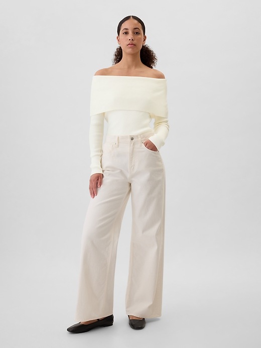 Image number 3 showing, CashSoft Ribbed Off-Shoulder Sweater Top