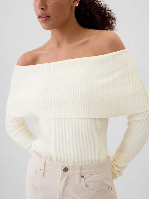 Image number 4 showing, CashSoft Ribbed Off-Shoulder Sweater Top
