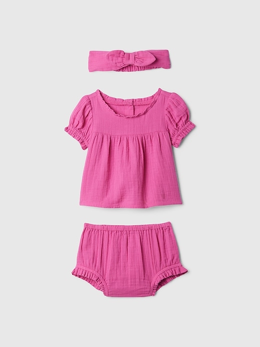 Image number 1 showing, Baby Gauze Three-Piece Outfit Set