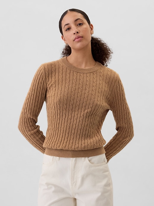 Image number 1 showing, CashSoft Cable-Knit Crewneck Sweater