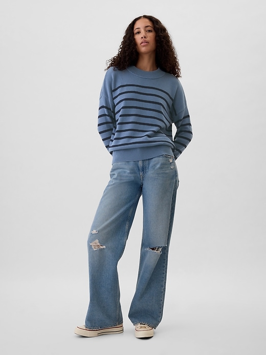 Image number 3 showing, Oversized Stripe High Neck Crewneck Sweater