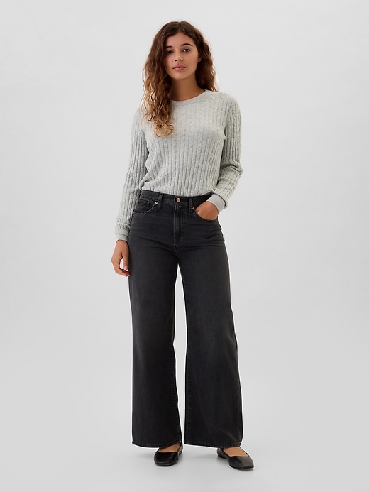 Image number 3 showing, CashSoft Cable-Knit Crewneck Sweater