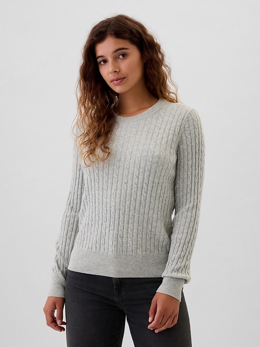 Image number 1 showing, CashSoft Cable-Knit Crewneck Sweater