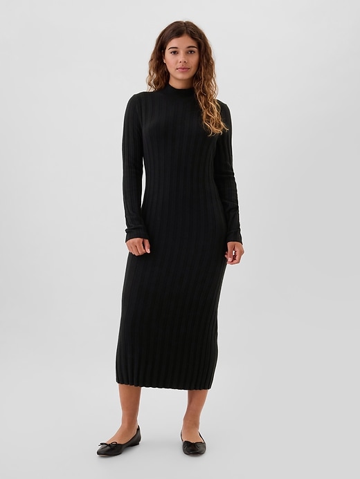 Image number 1 showing, CashSoft Ribbed Mockneck Sweater Midi Dress