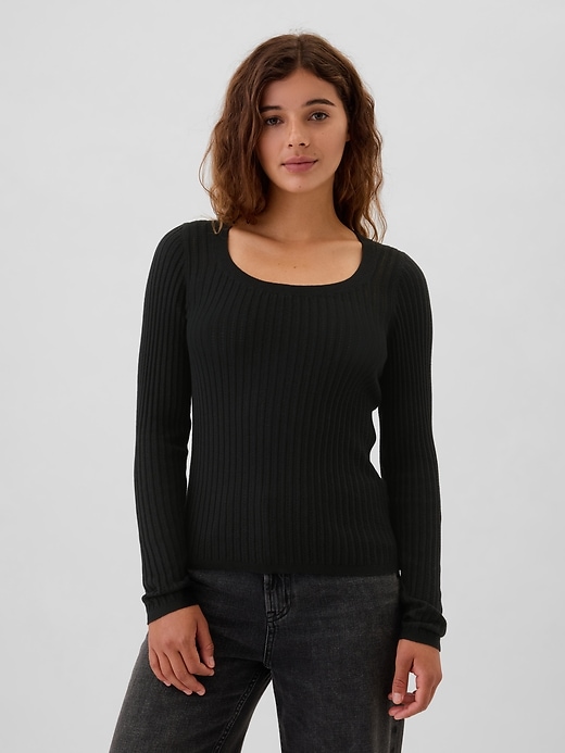 Image number 1 showing, CashSoft Ribbed Scoopneck Sweater