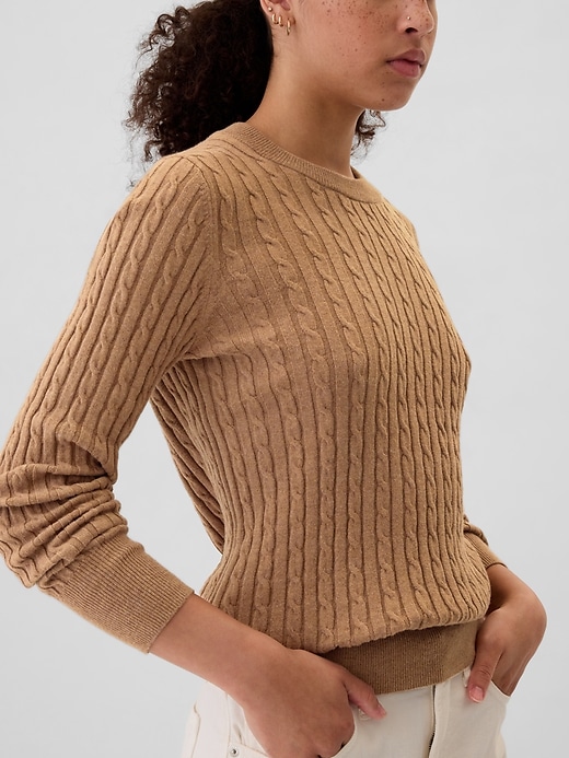 Image number 4 showing, CashSoft Cable-Knit Crewneck Sweater