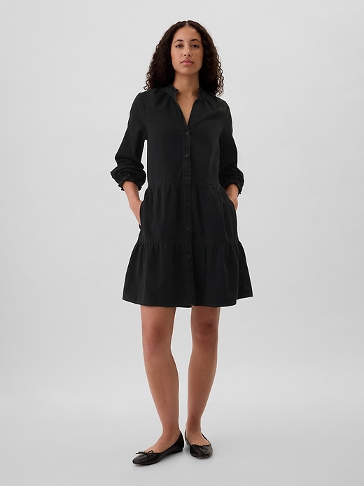 Image number 1 showing, Relaxed Denim Splitneck Mini Dress