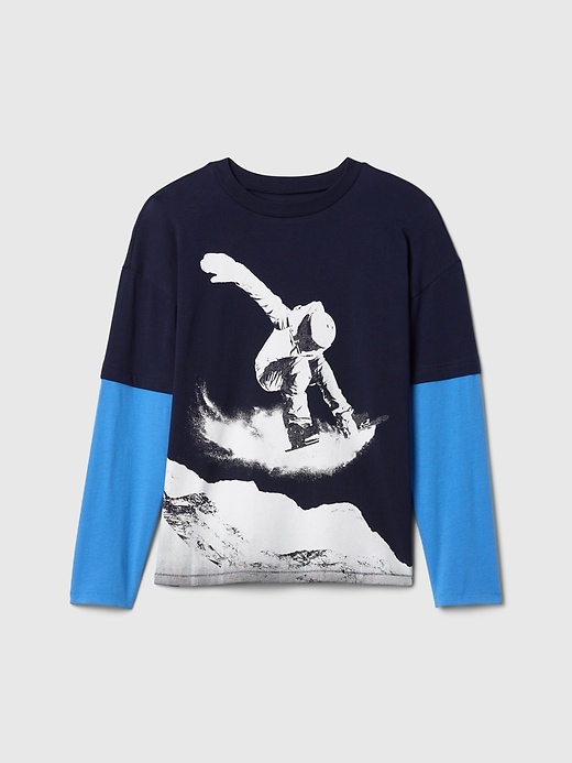 View large product image 1 of 1. Kids Relaxed Double-Layer Graphic T-Shirt