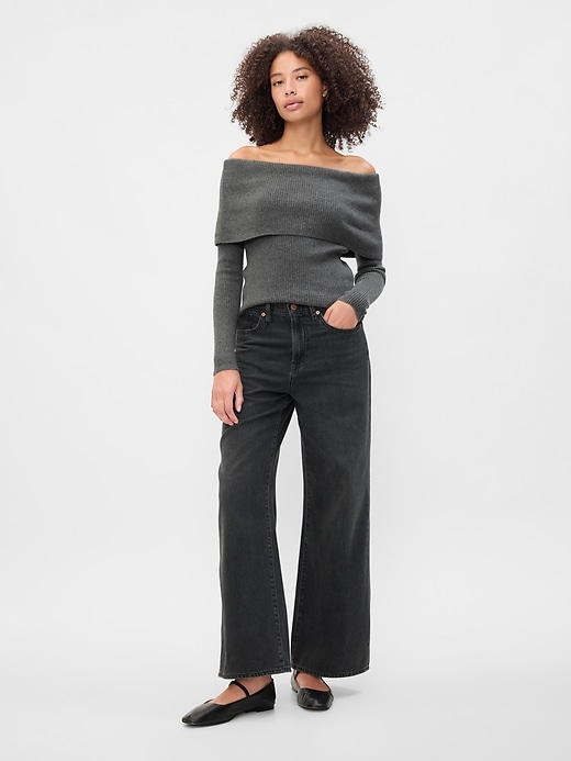 Image number 3 showing, CashSoft Ribbed Foldover Sweater Top