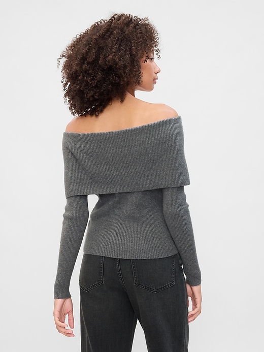 Image number 2 showing, CashSoft Ribbed Foldover Sweater Top