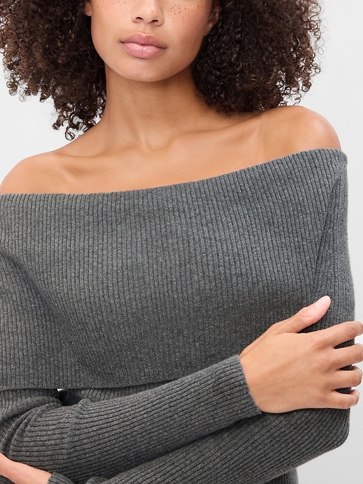 Image number 4 showing, CashSoft Ribbed Foldover Sweater Top