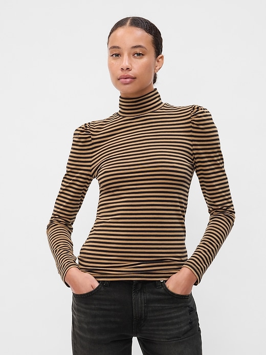 Image number 1 showing, Stripe Turtleneck Puff Sleeve T-Shirt