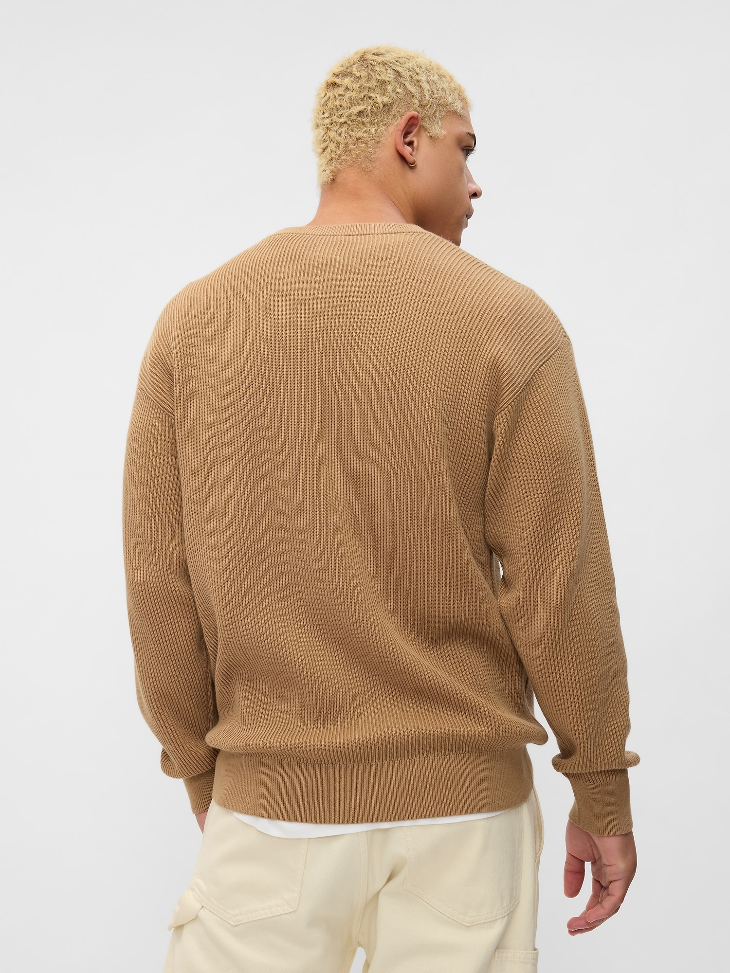 Oversized Fisherman-Stitch Crewneck Sweater | Gap Factory