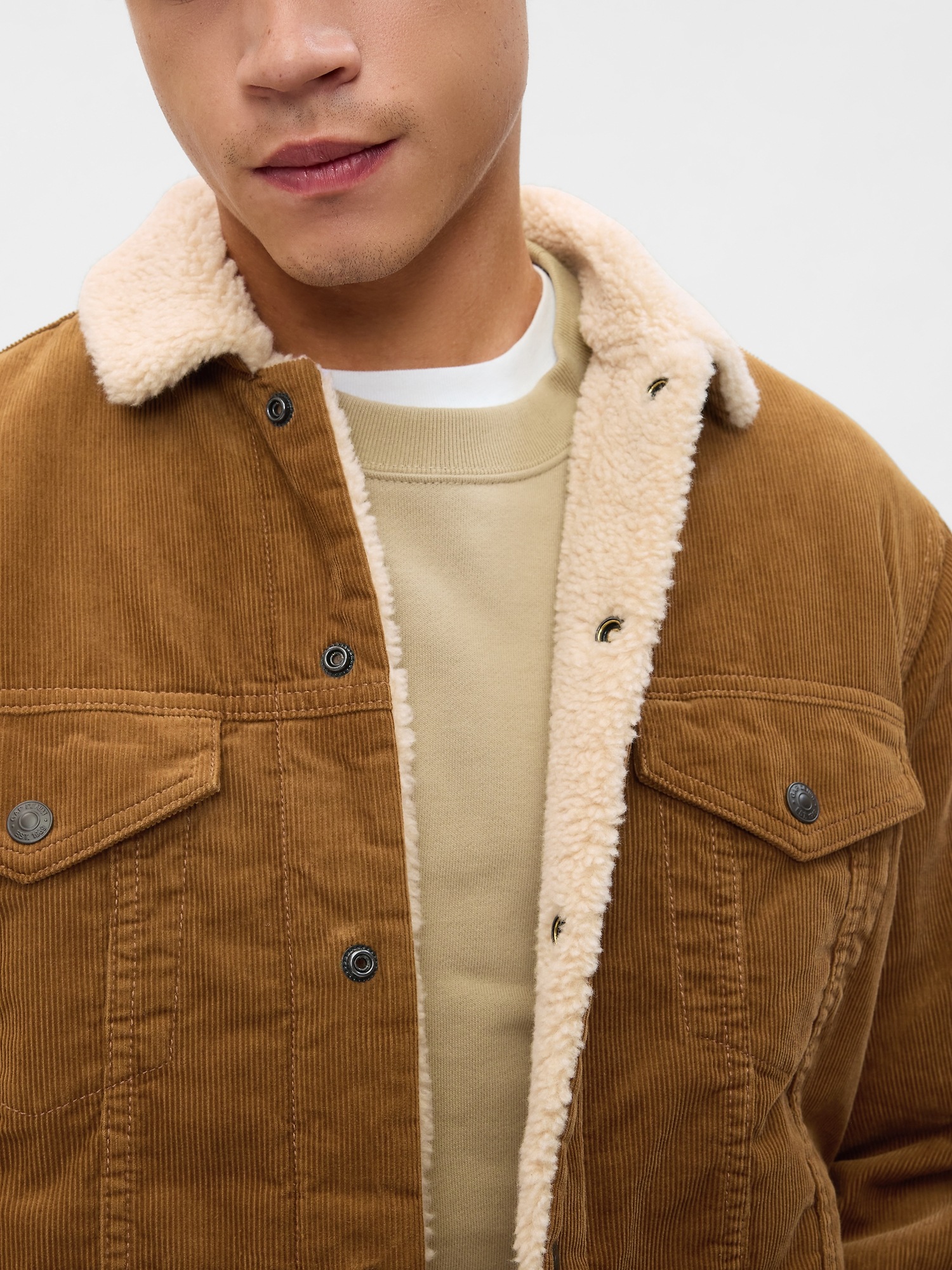 Gap Factory Men s Sherpa Lined Icon Corduroy Jacket Palomino Brown Size L