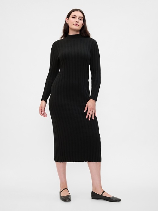 Image number 4 showing, CashSoft Ribbed Mockneck Sweater Midi Dress