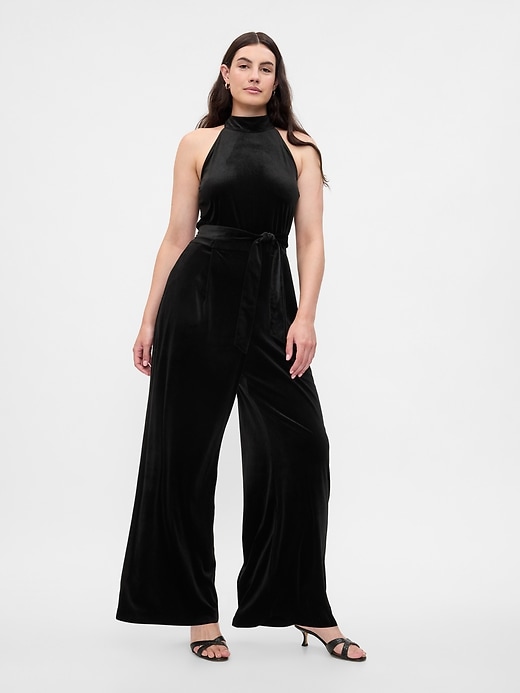 Image number 4 showing, Recycled Velvet Wide-Leg Jumpsuit