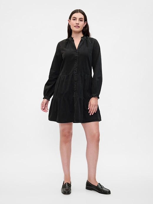Image number 4 showing, Relaxed Denim Splitneck Mini Dress