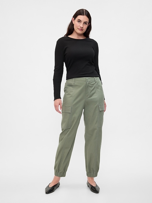 Image number 5 showing, Mid Rise Downtown Khaki Cargo Joggers