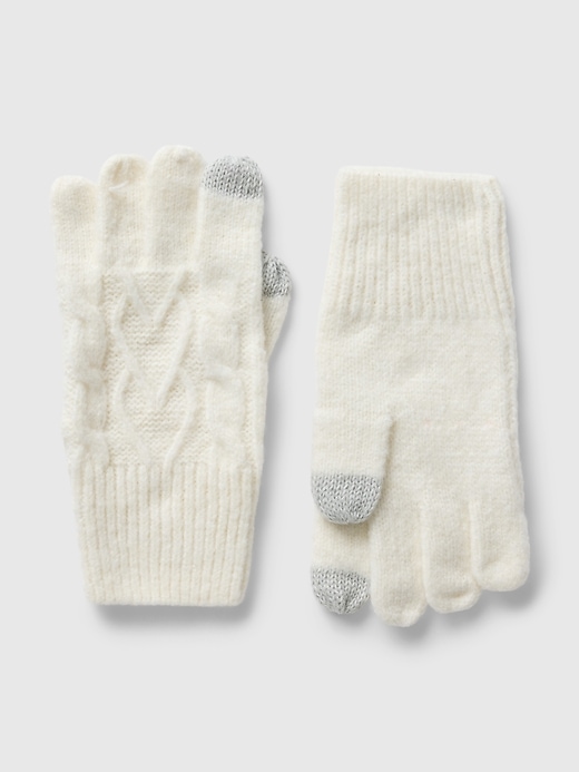Image number 1 showing, Kids Recycled Cable-Knit Gloves