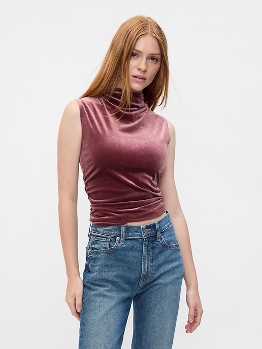 Image number 1 showing, Sleeveless Velour Mockneck Top
