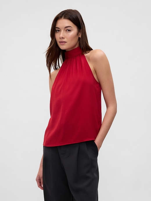 Image number 1 showing, Satin Tie-Back Halter Top