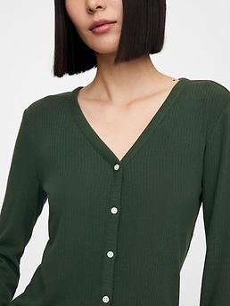 【COSYHARU】Velour Ribbed V-neck Cardigan Twinset Silk Blend Ribbed V-Neck Cardigan