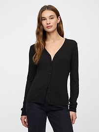 【COSYHARU】Velour Ribbed V-neck Cardigan Twinset Silk Blend Ribbed V-Neck Cardigan