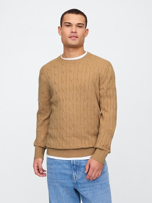 Image number 1 showing, CashSoft Cable-Knit Crewneck Sweater