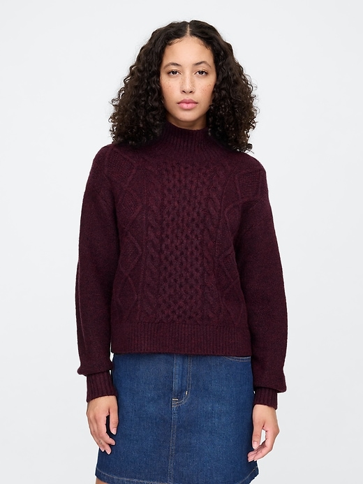 Image number 1 showing, Oversized Cable-Knit Mockneck Sweater