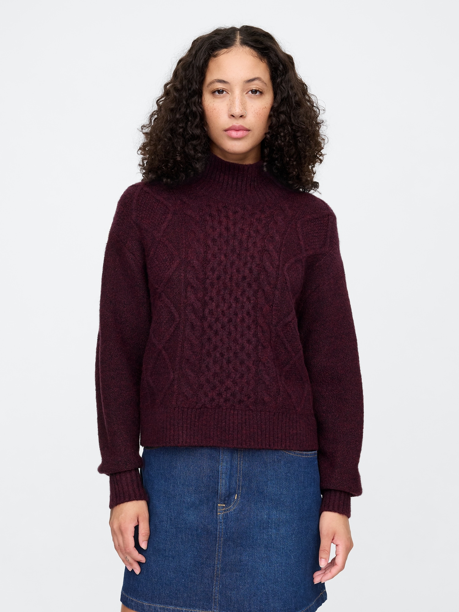 Oversized Cable-Knit Mockneck Sweater