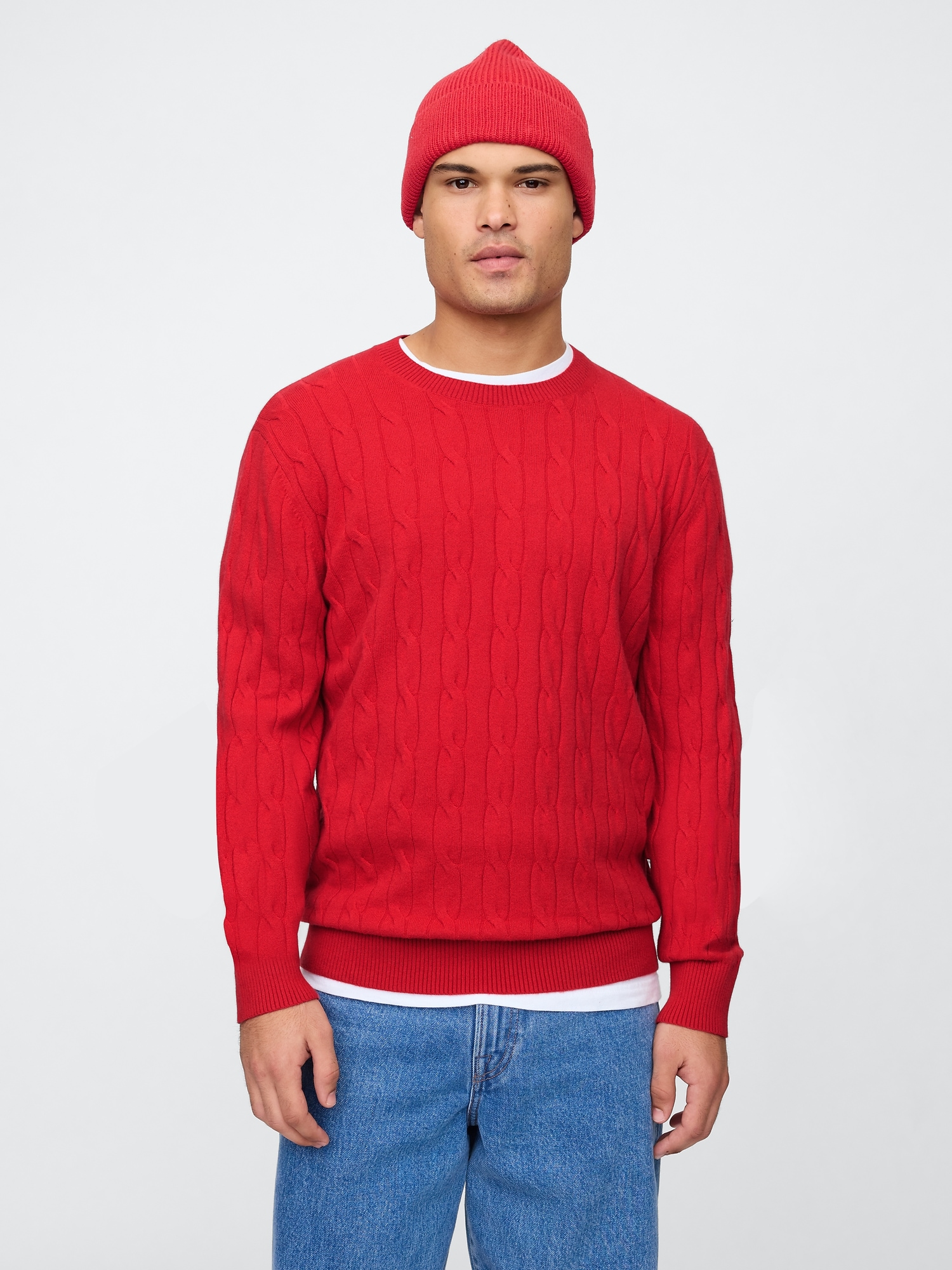 CashSoft Cable-Knit Crewneck Sweater