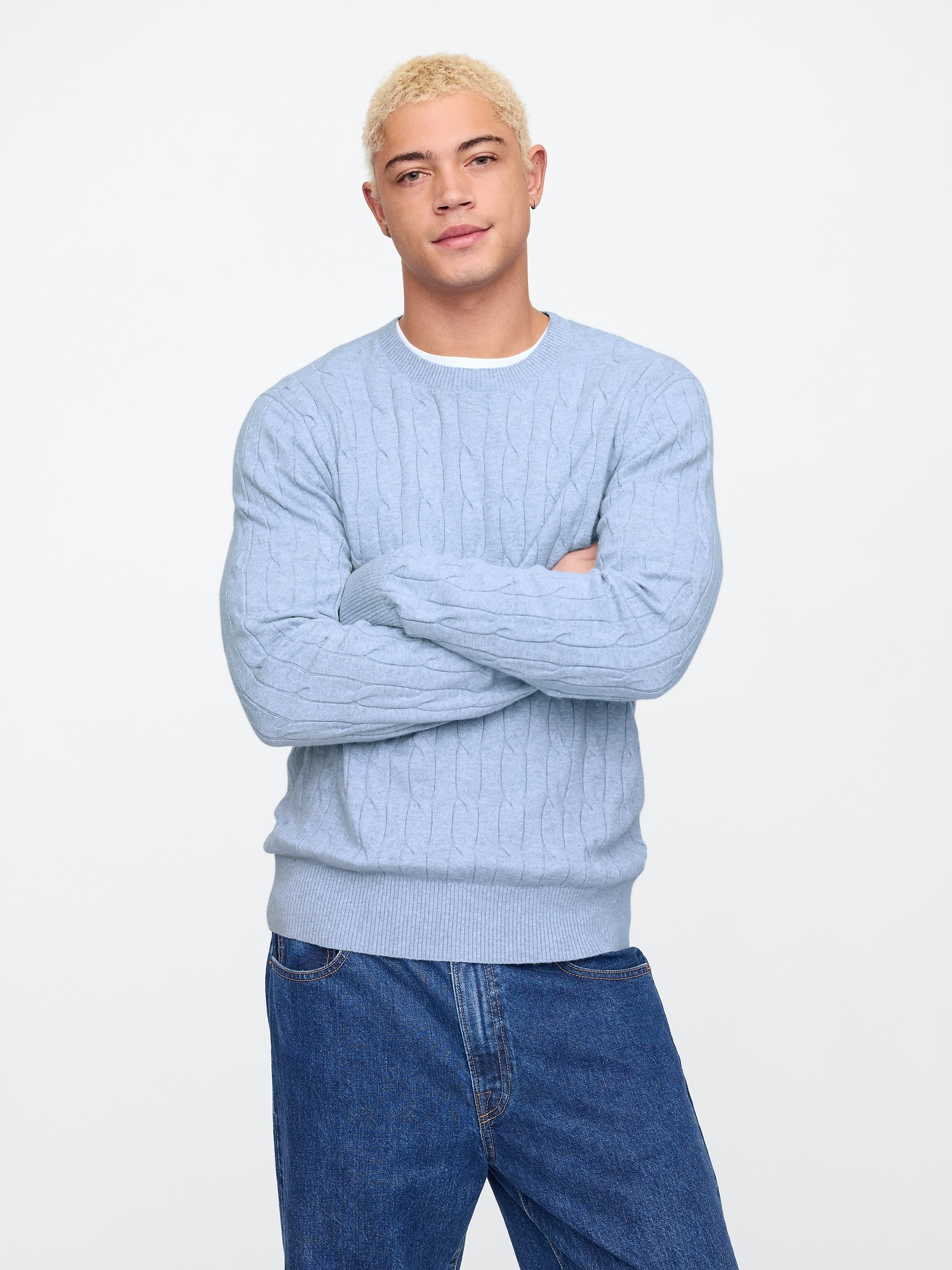 CashSoft Cable-Knit Crewneck Sweater