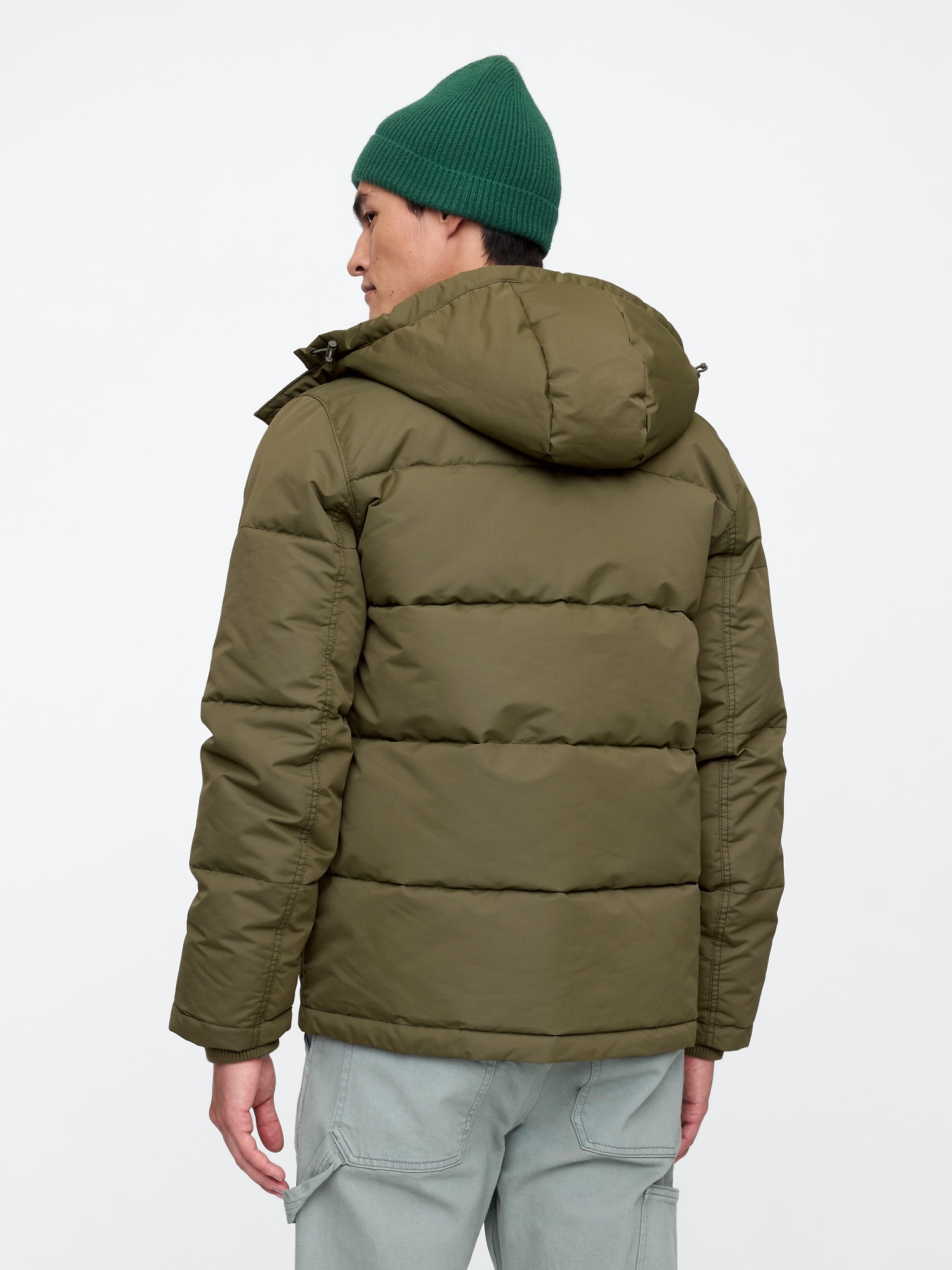 Short puffer coat with hood hotsell