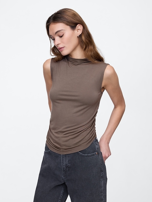 Image number 1 showing, Luxe Sleeveless Mockneck T-Shirt