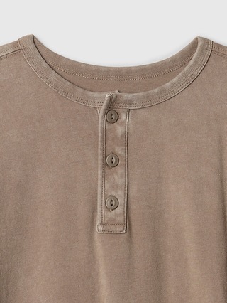 Henley Maglietta Corta In Cotone Per Bambini (2-7 Anni) - Basic Con Bottoni Legno, Neutra