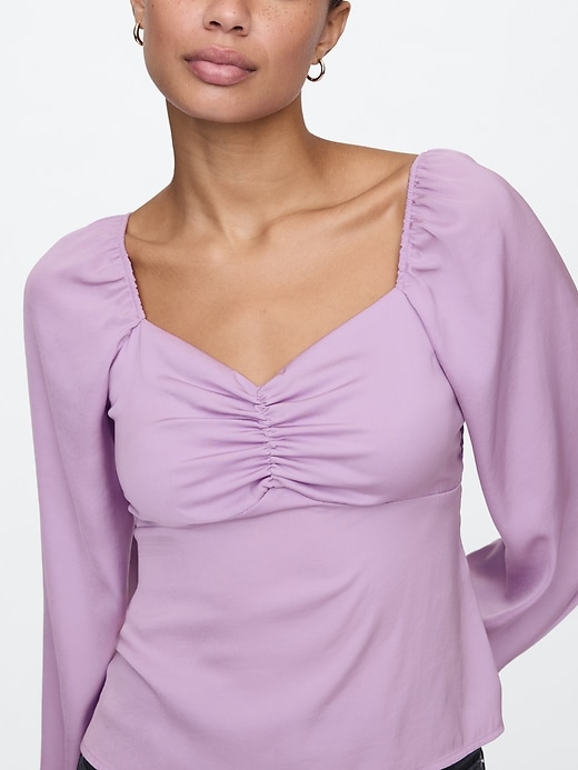Image number 4 showing, Satin Puff Sleeve Sweetheart Top