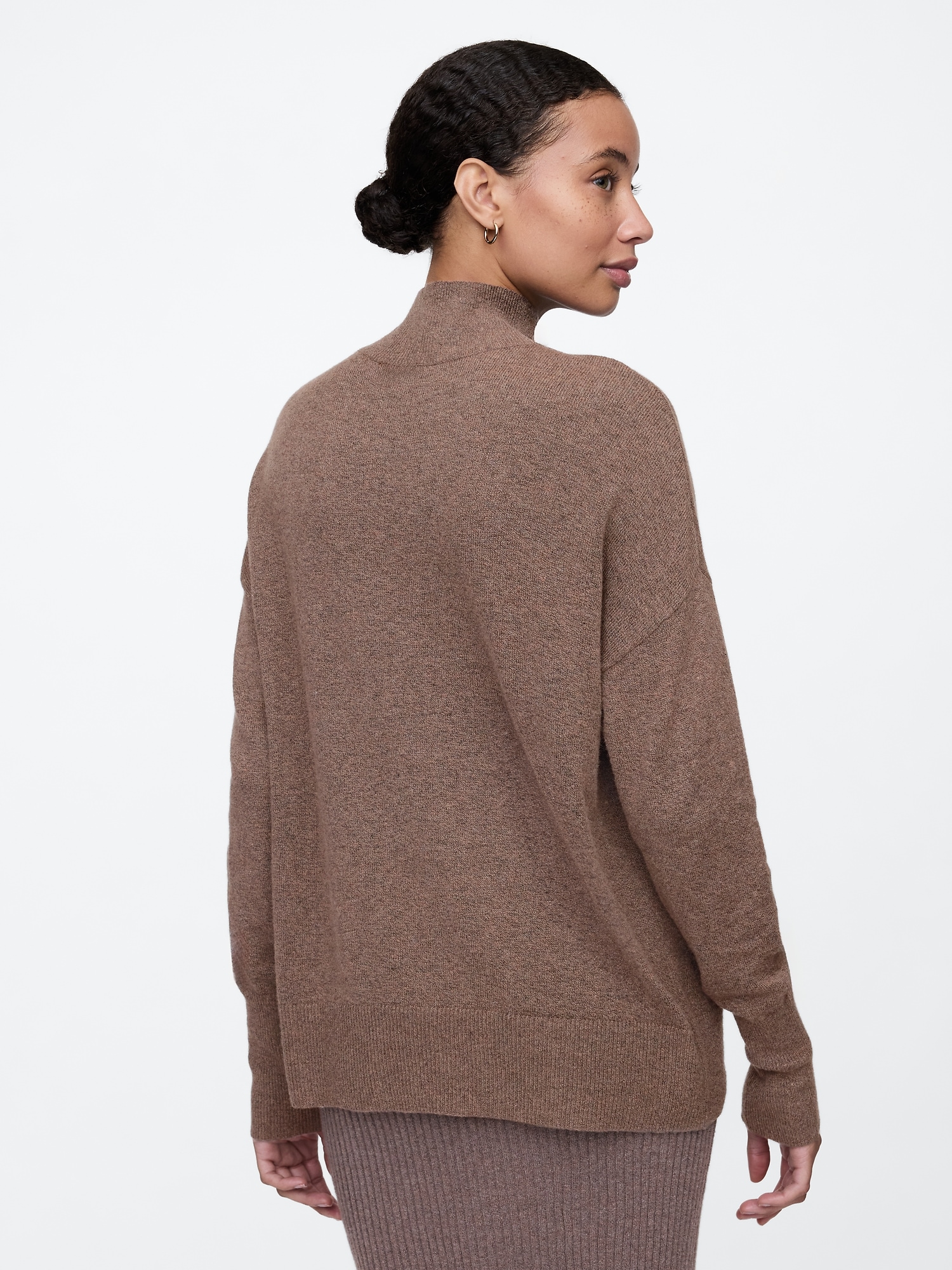cashsoft mockneck puff cuff sweater