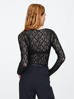トップス treat back logo lace tops black GOTHIC ELEGANCE - Lace Layered Cap Sleeve Top Black