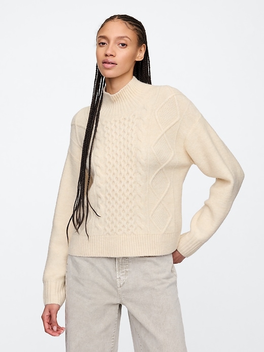 Image number 1 showing, Oversized Cable-Knit Mockneck Sweater