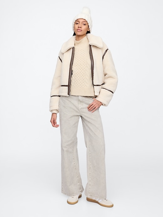 Image number 3 showing, Oversized Cable-Knit Mockneck Sweater