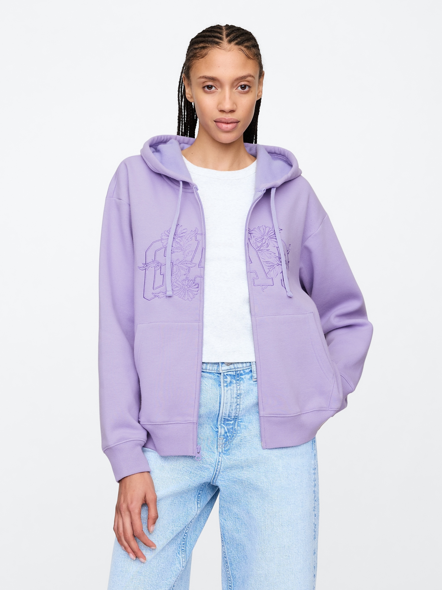 Gap Factory Women s Relaxed Gap Logo Zip Hoodie Warm Purple Violet Size L