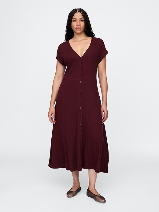 Image number 4 showing, Ribbed V-Neck Midi Dress