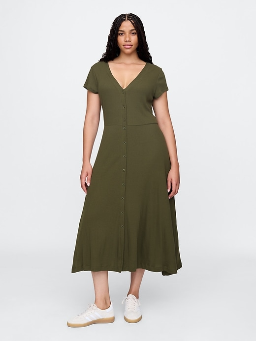 Ribbed V-Neck Midi Dress | Gap Factory
