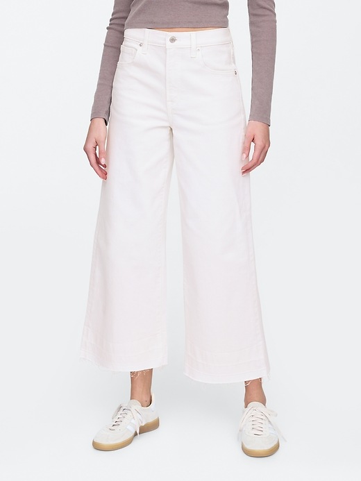 High Rise Stripe Wide-Leg Crop Jeans