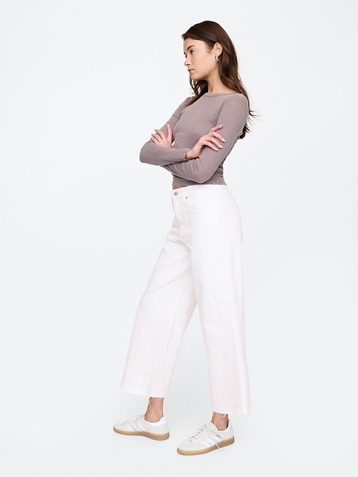 High Rise Stripe Wide-Leg Crop Jeans