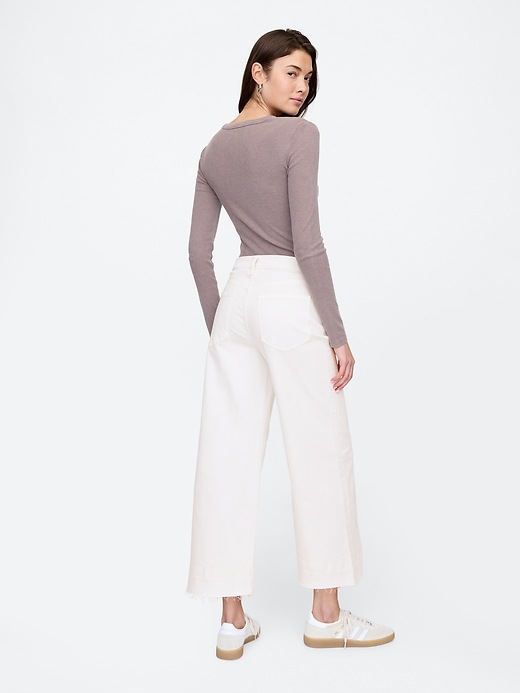 High Rise Stripe Wide-Leg Crop Jeans
