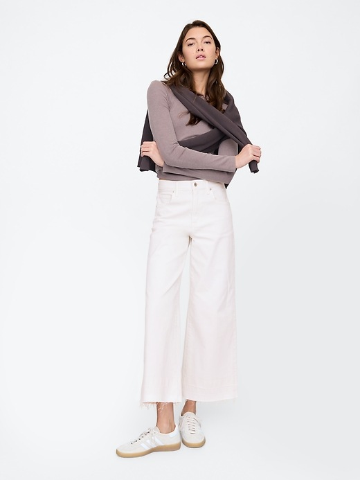 High Rise Stripe Wide-Leg Crop Jeans