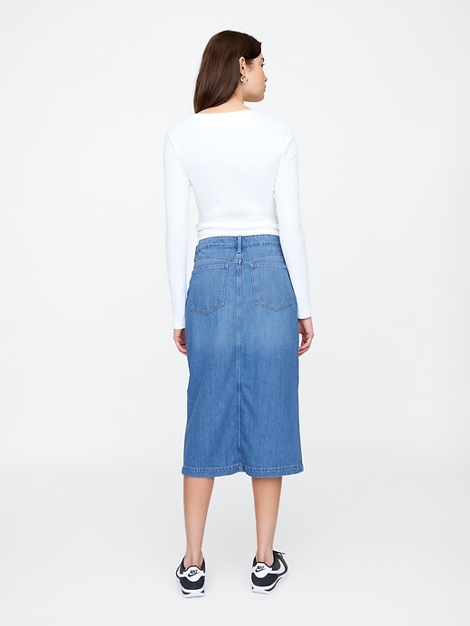 Image number 2 showing, SuperSoft Denim Button-Front Midi Skirt