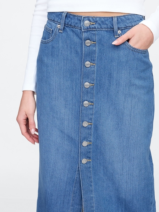 Image number 4 showing, SuperSoft Denim Button-Front Midi Skirt
