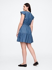 Denim Flutter Sleeve Tie-Waist Mini Dress